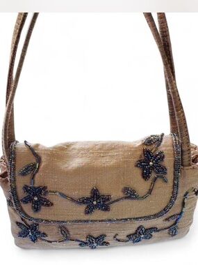 Vintage Inge Christopher Silk Beaded Shoulder Bag NWOT Y2K Earthy Bronze Gold